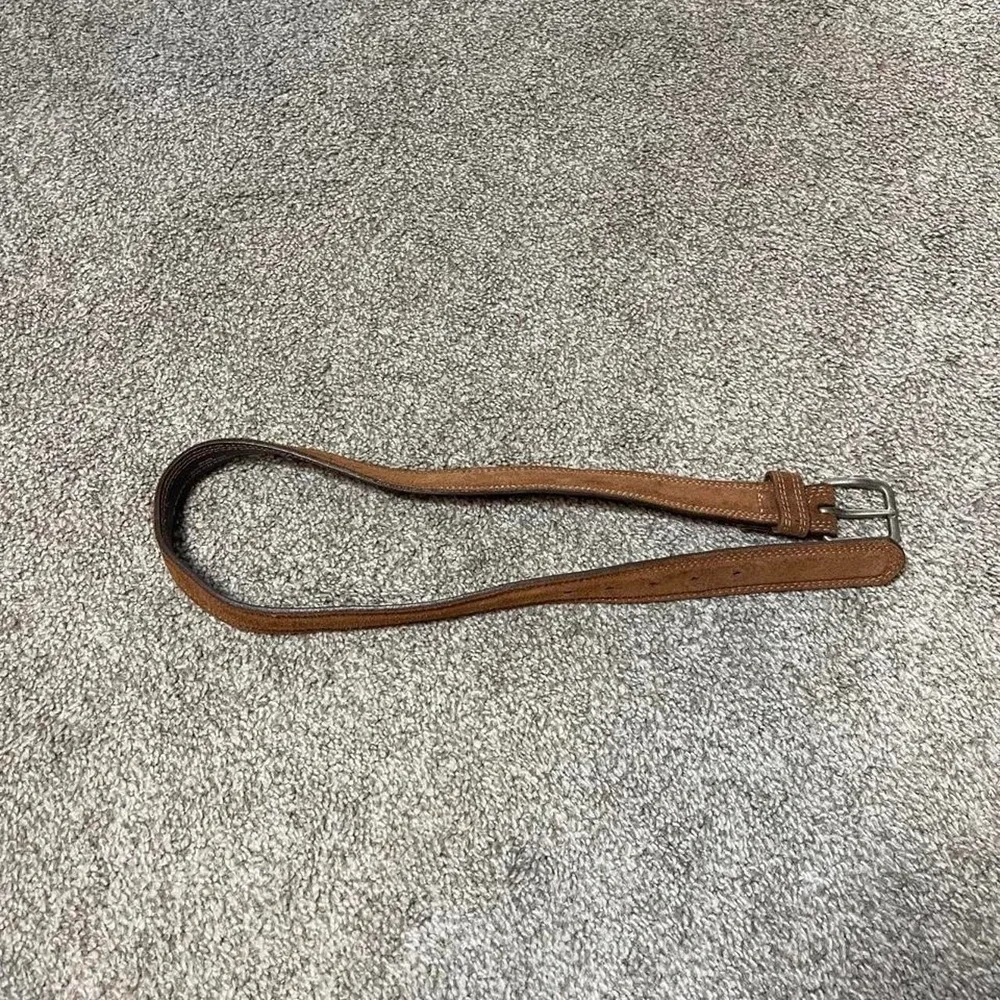 Brown suede belt with silver buckle